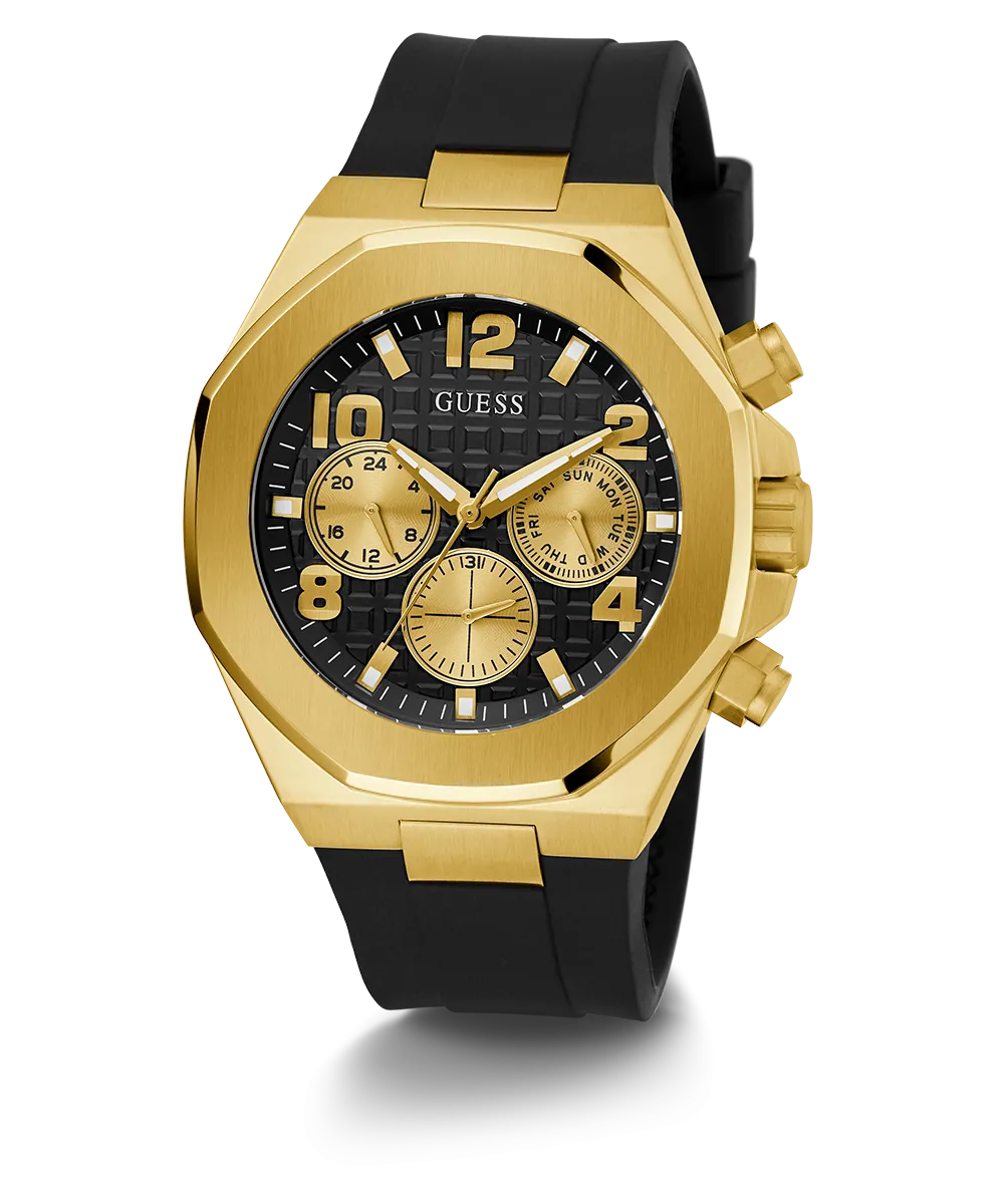 Guess Mens Gold Watches GUESS Mens Black Gold Tone Multi-function Watch