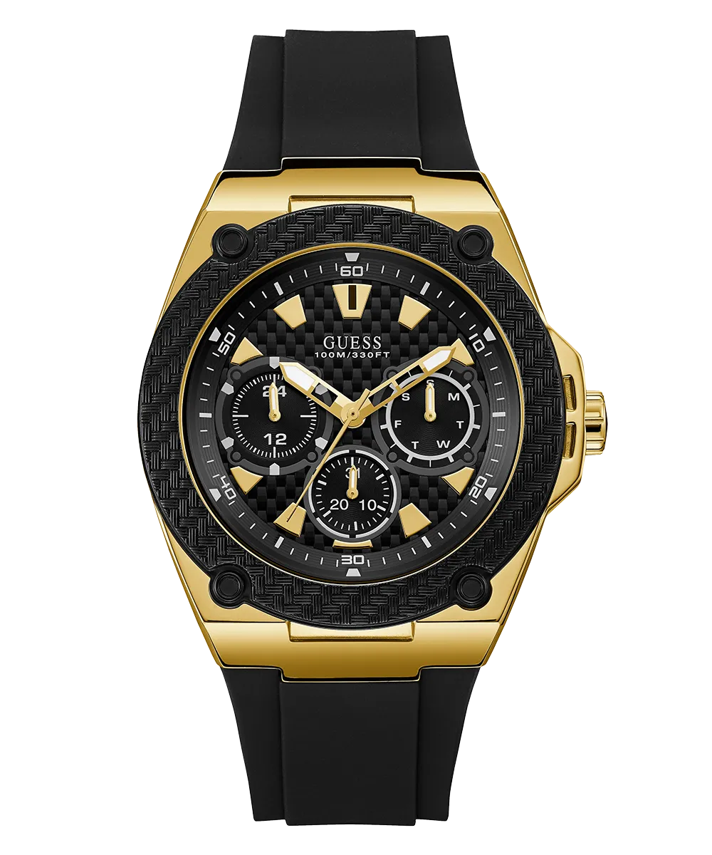 Guess Mens Gold Watches GUESS Mens Black Gold Tone Multi-function Watch