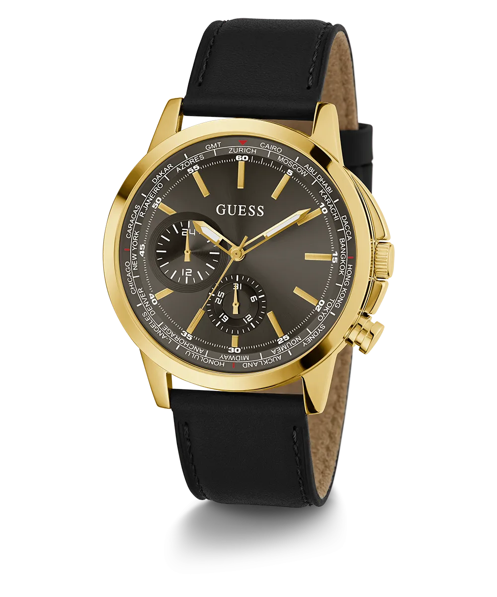 Guess Mens Gold Watches GUESS Mens Black Gold Tone Multi-function Watch