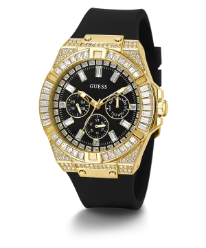 Guess Mens Gold Watches GUESS Mens Black Gold Tone Multi-function Watch