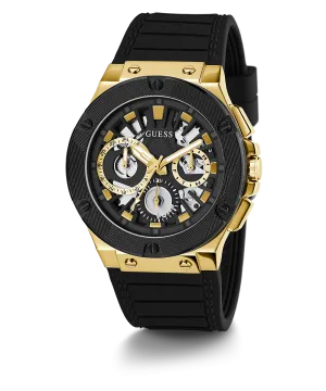 Guess Mens Gold Watches GUESS Mens Black Gold Tone Multi-function Watch
