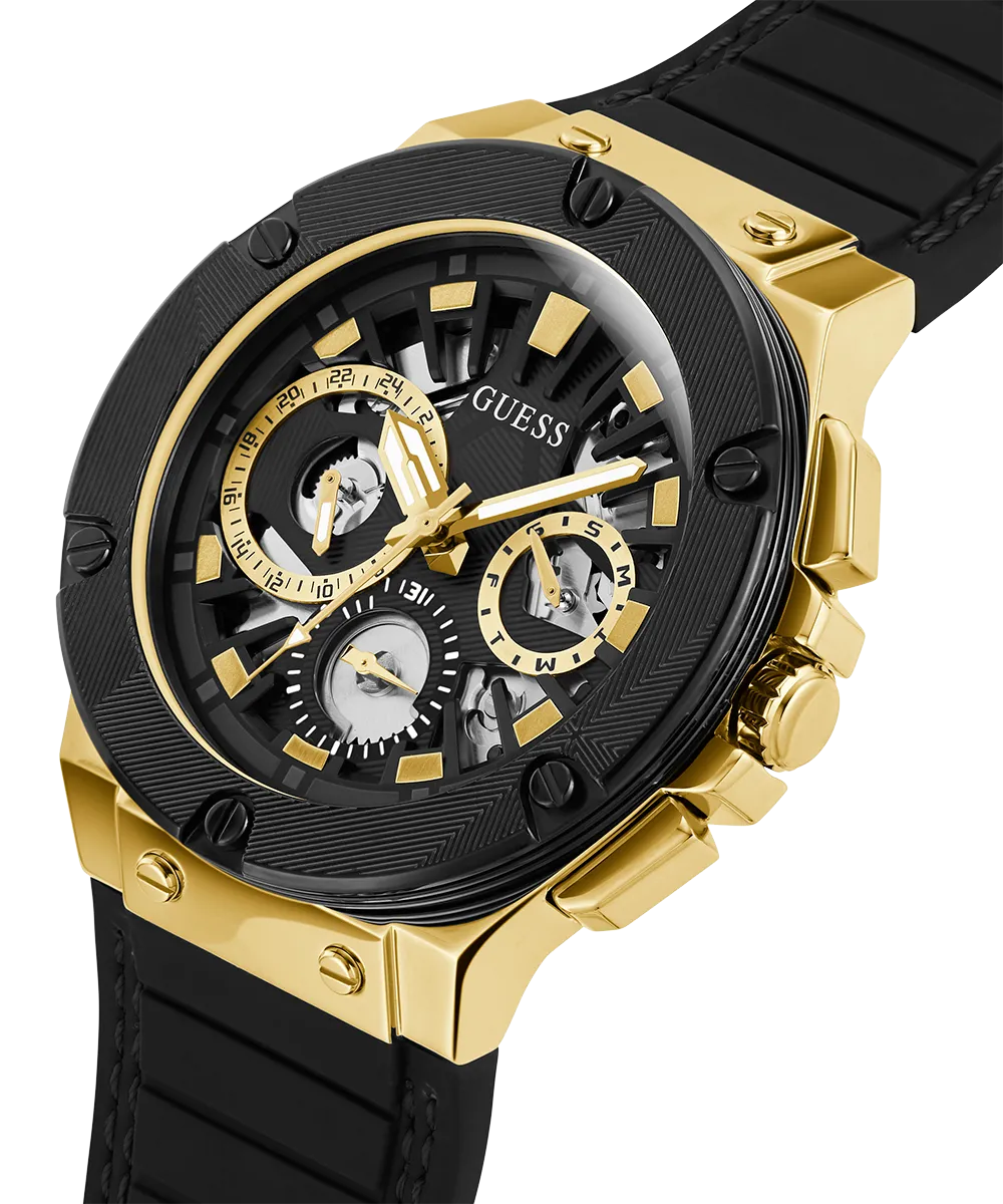 Guess Mens Gold Watches GUESS Mens Black Gold Tone Multi-function Watch