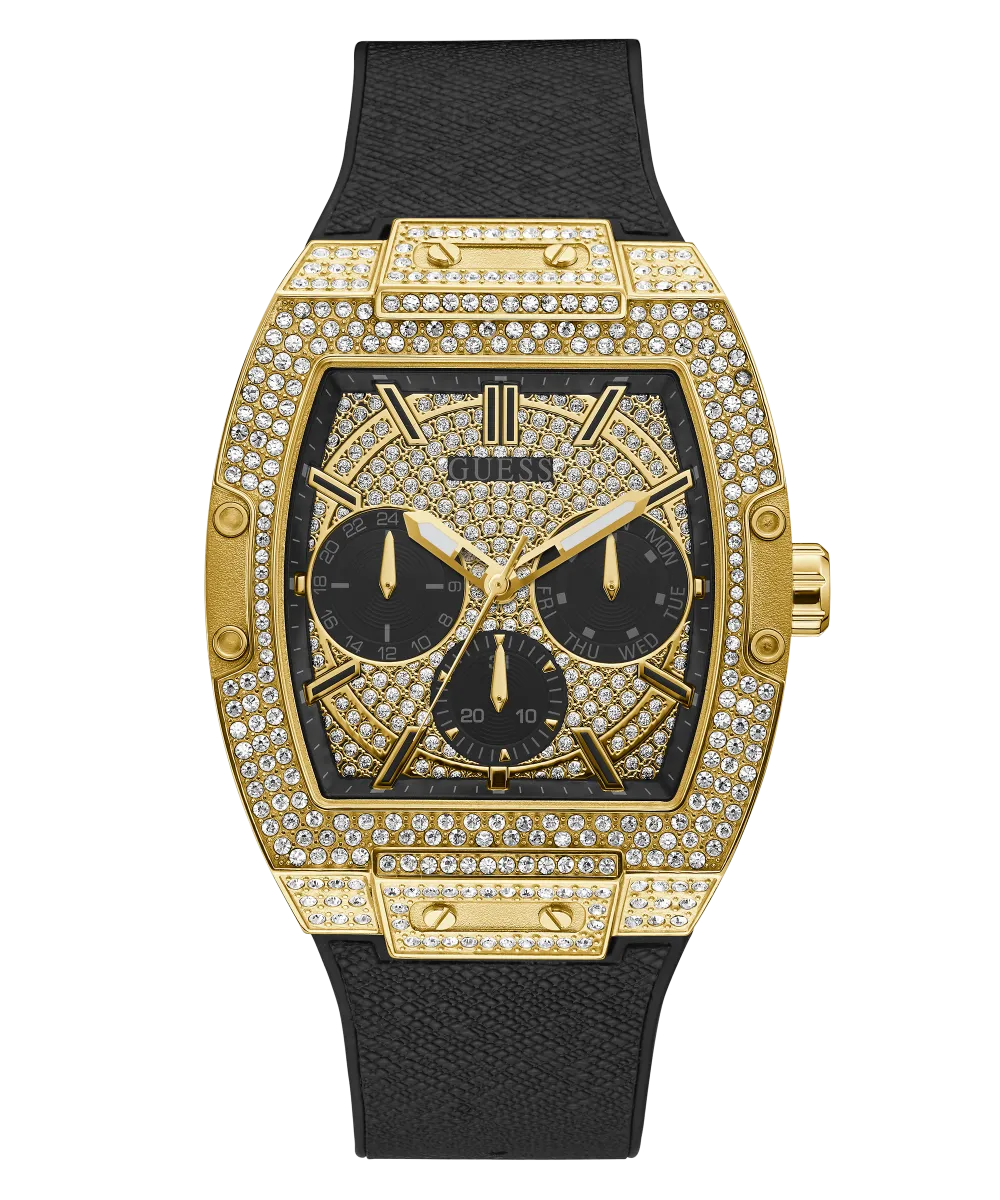 Guess Mens Gold Watches GUESS Mens Black Gold Tone Multi-function Watch
