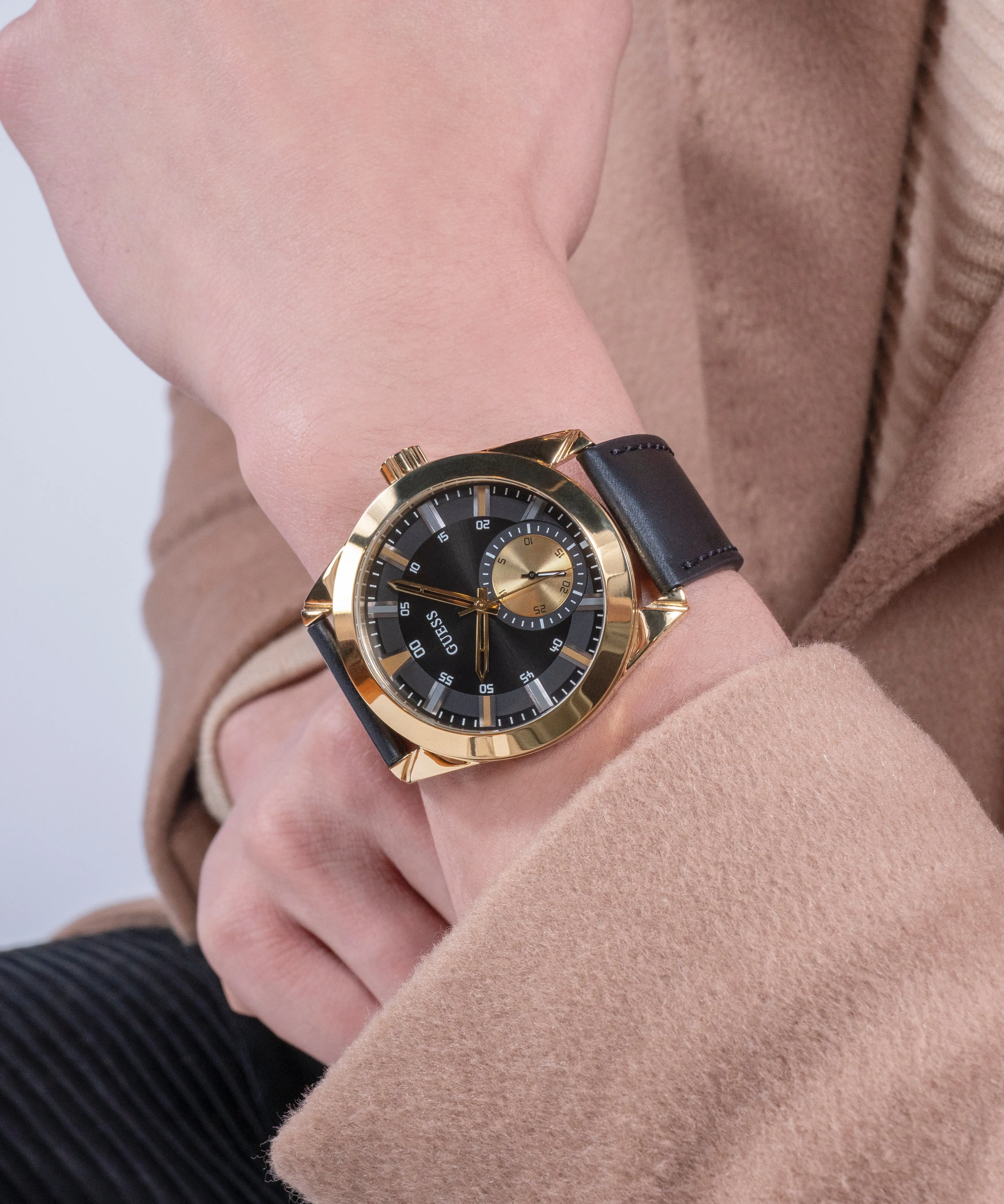 Guess Mens Gold Watches Guess Mens Black Gold Tone Multi-function Watch