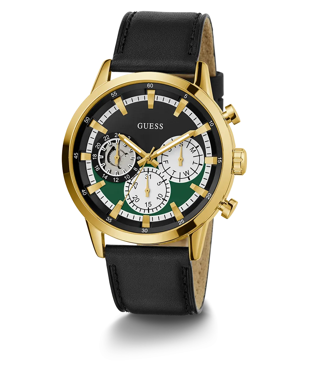 Guess Mens Gold Watches GUESS Mens Black Gold Tone Multi-function Watch