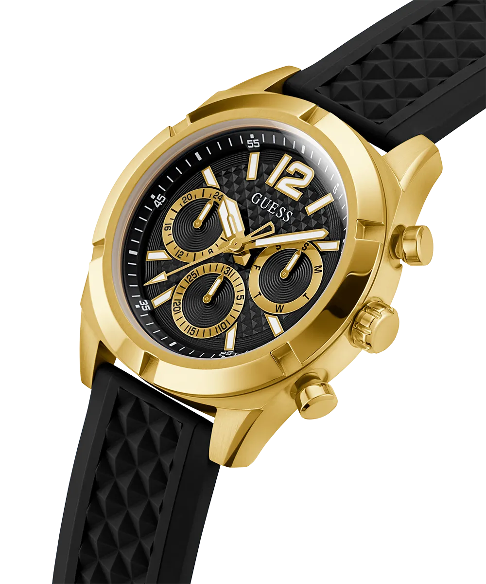 Guess Mens Gold Watches GUESS Mens Black Gold Tone Multi-function Watch