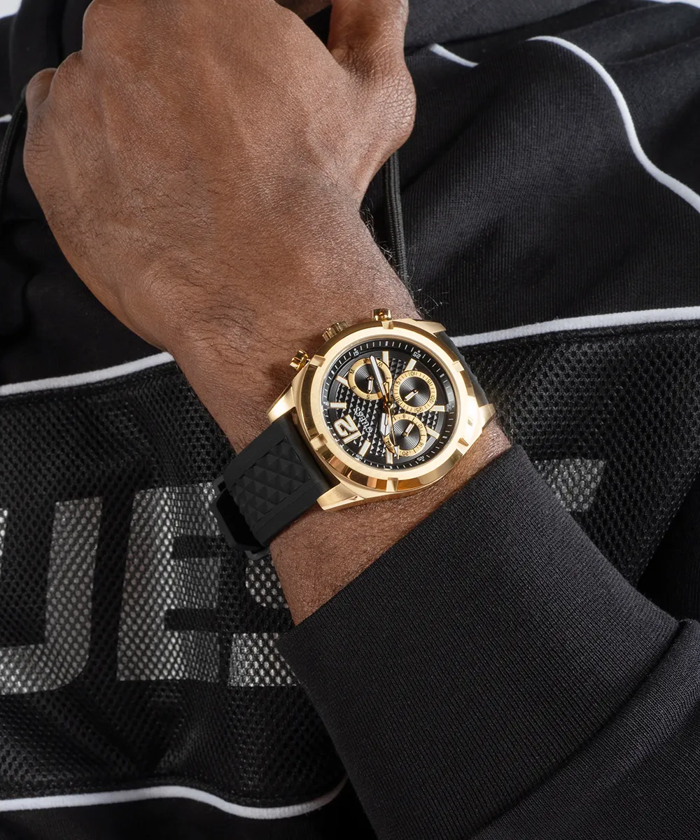 Guess Mens Gold Watches GUESS Mens Black Gold Tone Multi-function Watch