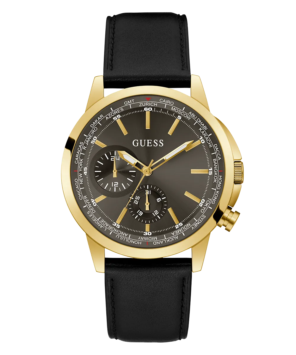 Guess Mens Gold Watches GUESS Mens Black Gold Tone Multi-function Watch