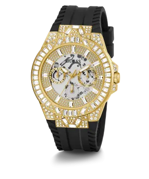 Guess Mens Gold Watches GUESS Mens Black Gold Tone Multi-function Watch