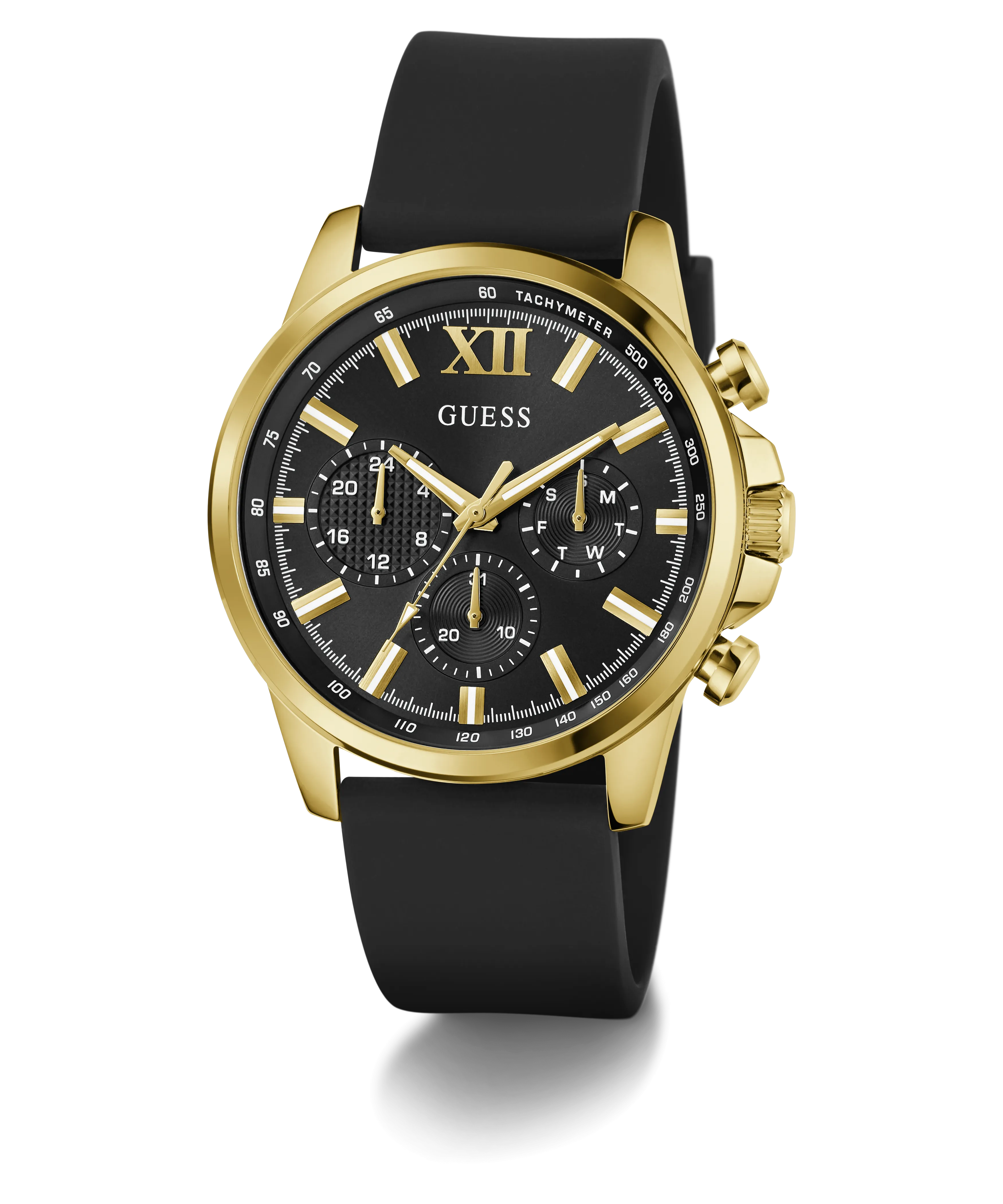 Guess Mens Gold Watches GUESS Mens Black Gold Tone Multi-function Watch