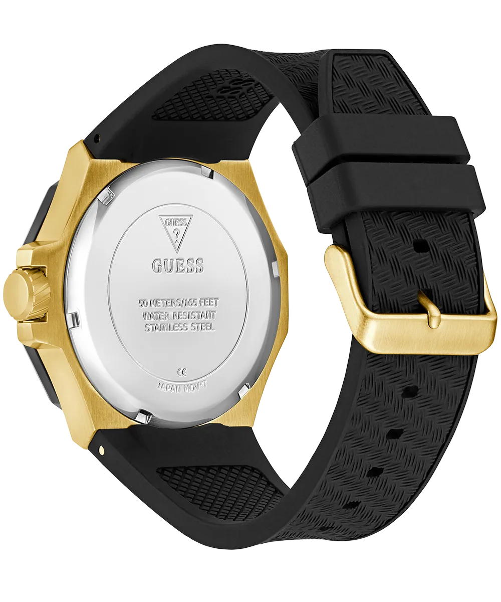Guess Mens Gold Watches GUESS Mens Black Gold Tone Multi-function Watch