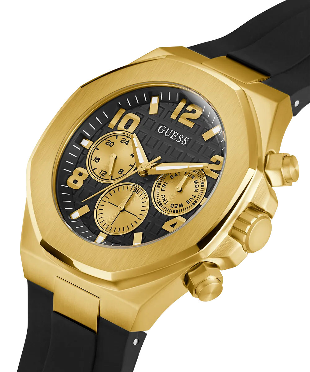 Guess Mens Gold Watches GUESS Mens Black Gold Tone Multi-function Watch