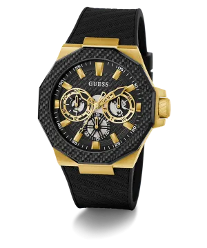Guess Mens Gold Watches GUESS Mens Black Gold Tone Multi-function Watch