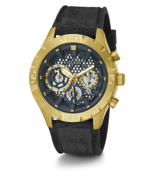Guess Mens Gold Watches GUESS Mens Black Gold Tone Multi-function Watch