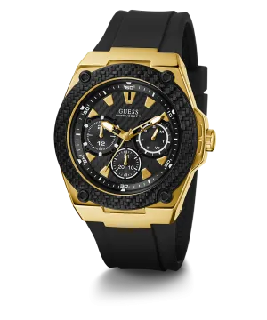 Guess Mens Gold Watches GUESS Mens Black Gold Tone Multi-function Watch