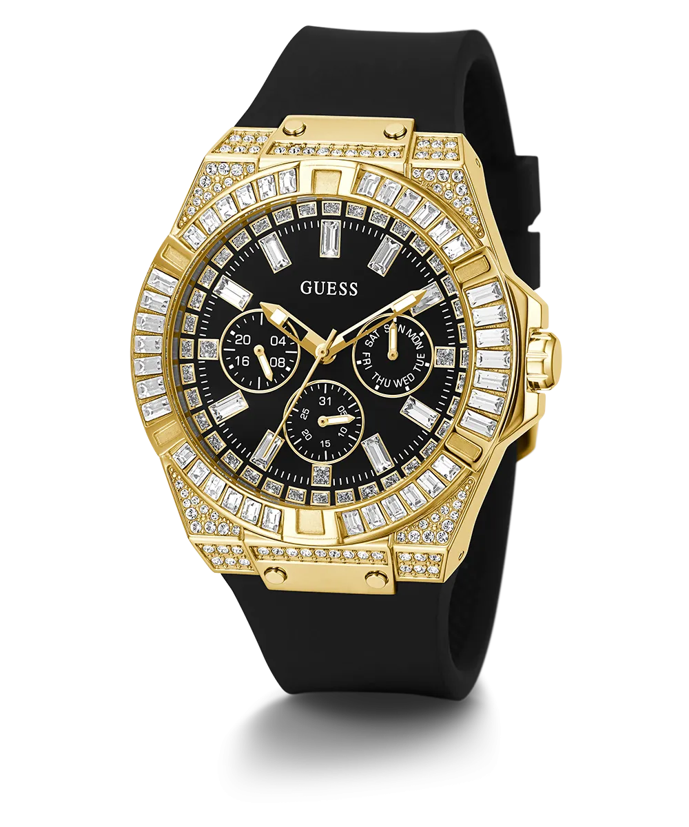 Guess Mens Gold Watches GUESS Mens Black Gold Tone Multi-function Watch