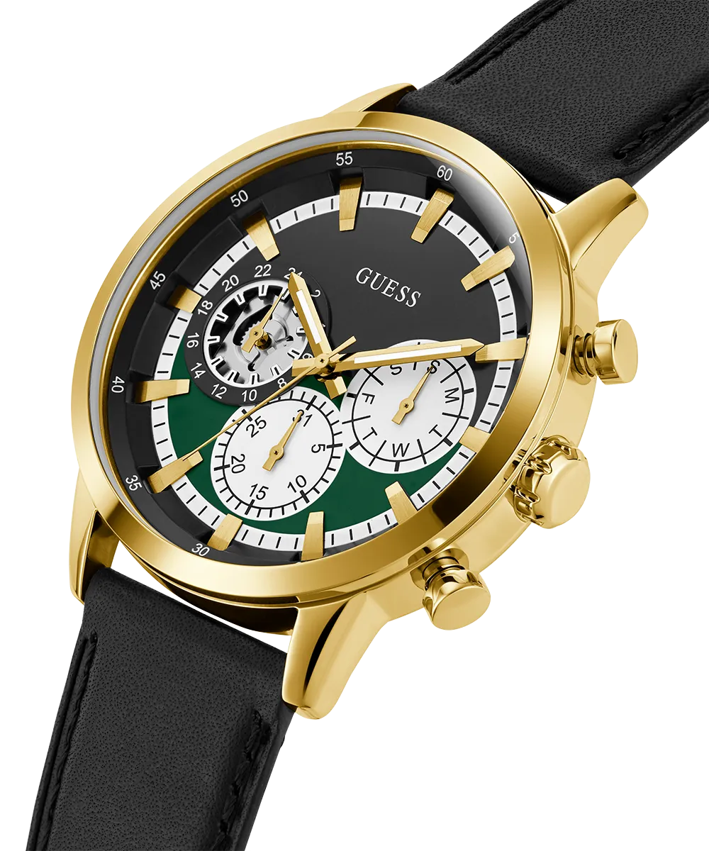 Guess Mens Gold Watches GUESS Mens Black Gold Tone Multi-function Watch