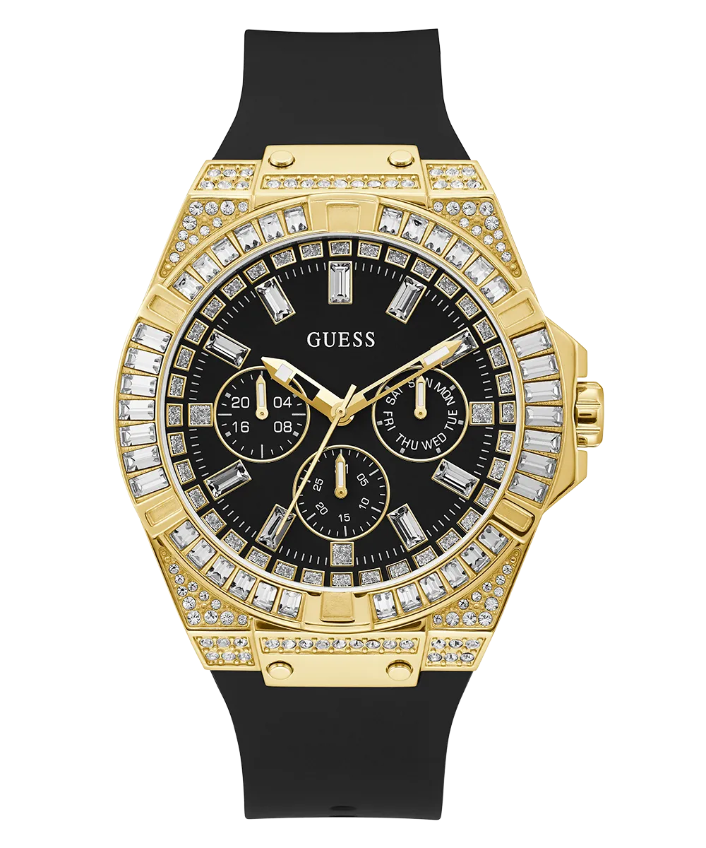 Guess Mens Gold Watches GUESS Mens Black Gold Tone Multi-function Watch
