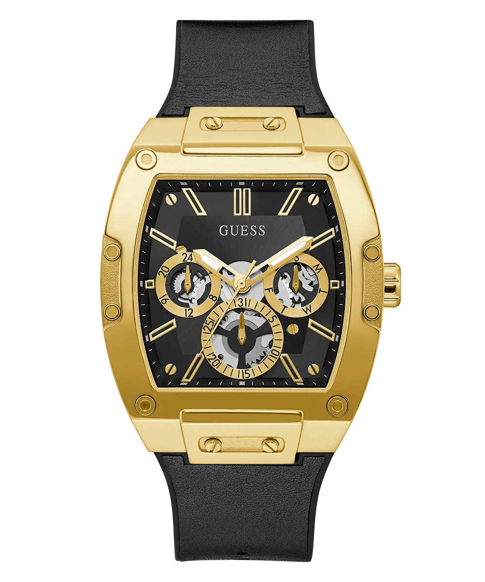 Guess Mens Gold Watches GUESS Mens Black Gold Tone Multi-function Watch