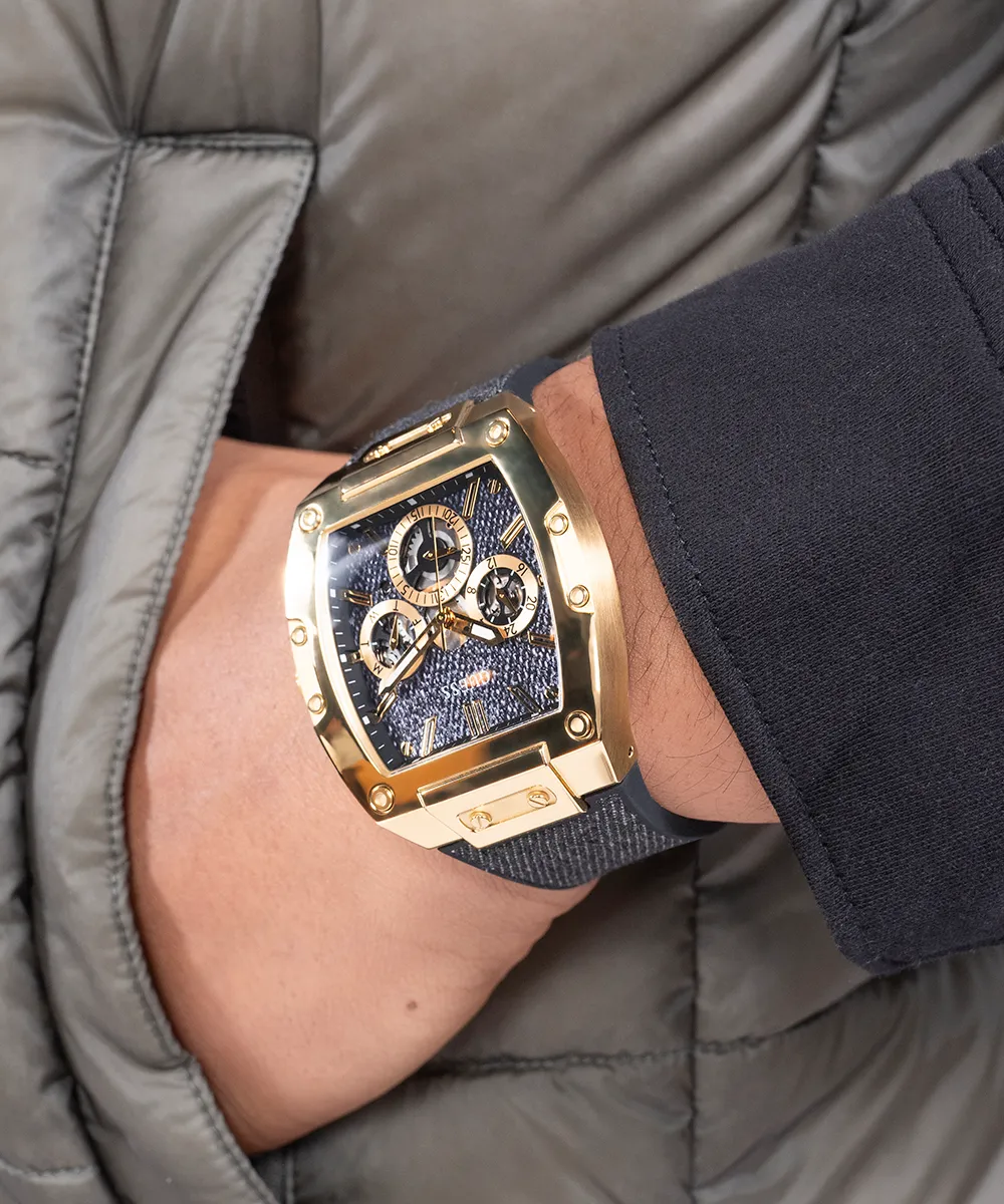 Guess Mens Gold Watches Guess Mens Black Gold Tone Multi-function Watch