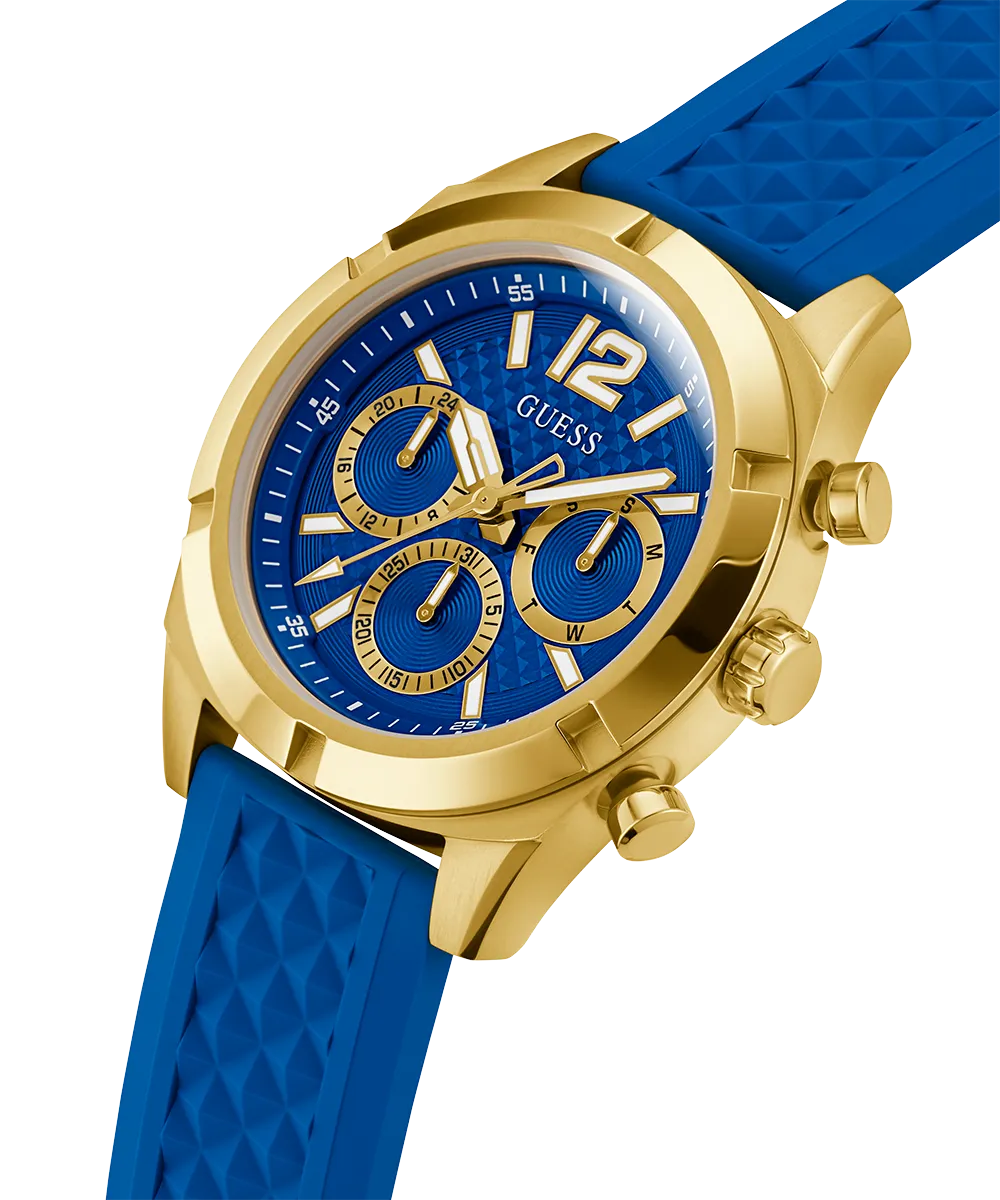 Guess Mens Gold Watches GUESS Mens Blue Gold Tone Multi-function Watch