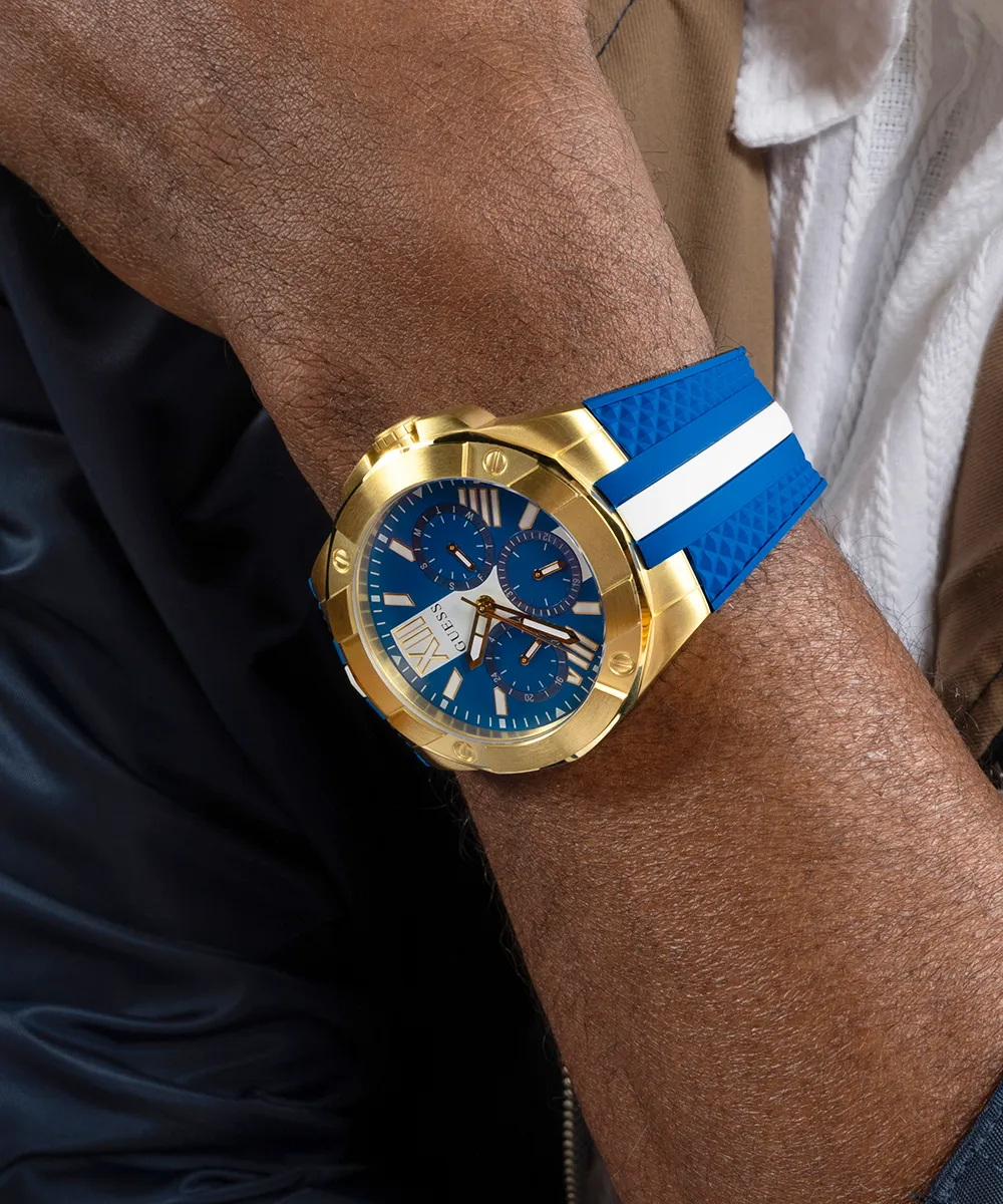 Guess Mens Gold Watches GUESS Mens Blue Gold Tone Multi-function Watch
