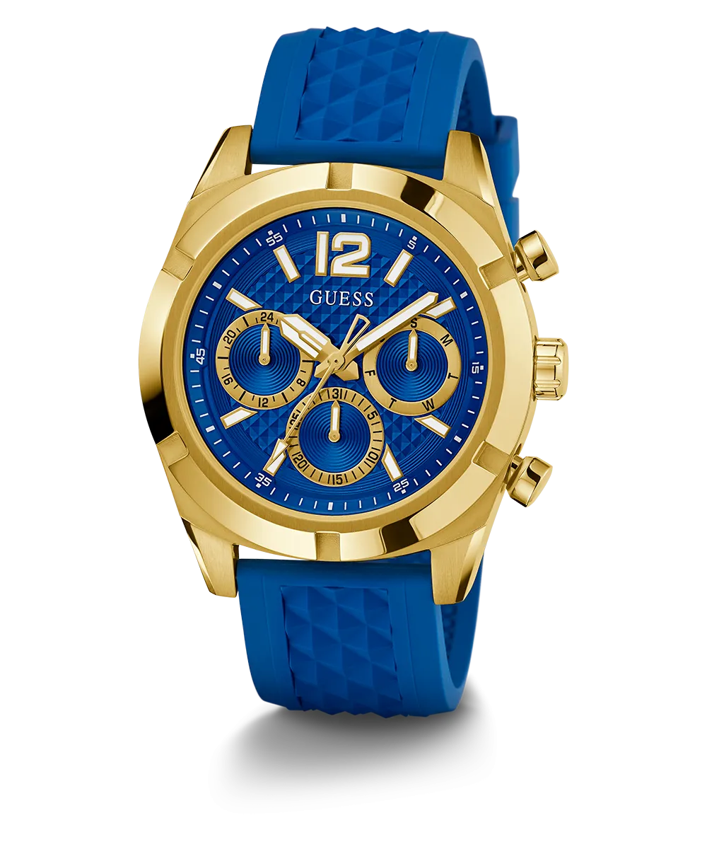 Guess Mens Gold Watches GUESS Mens Blue Gold Tone Multi-function Watch