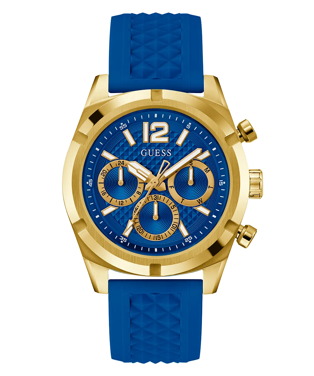 Guess Mens Gold Watches GUESS Mens Blue Gold Tone Multi-function Watch