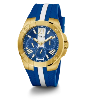 Guess Mens Gold Watches GUESS Mens Blue Gold Tone Multi-function Watch