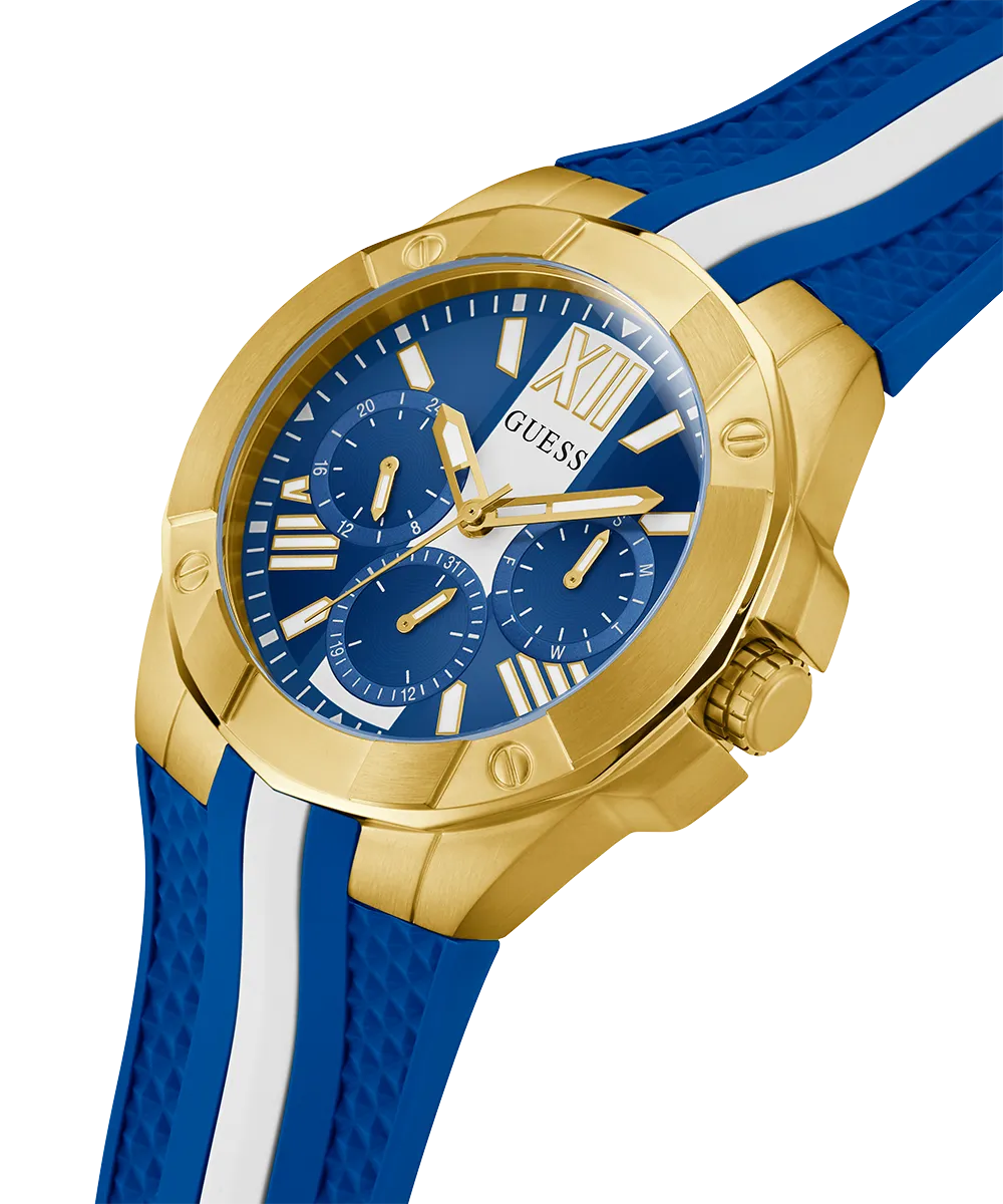 Guess Mens Gold Watches GUESS Mens Blue Gold Tone Multi-function Watch