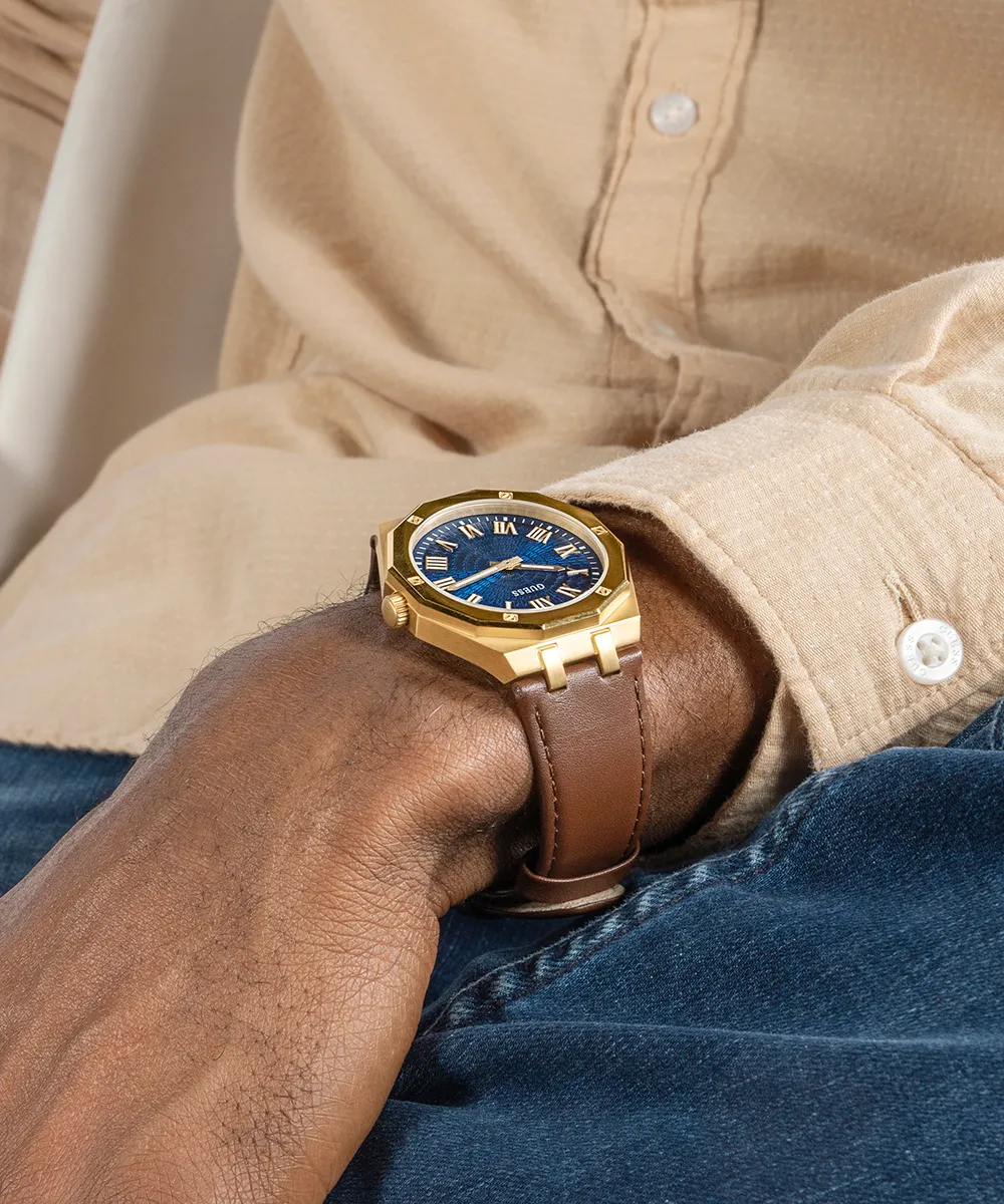 Guess Mens Gold Watches GUESS Mens Brown Gold Tone Analog Watch