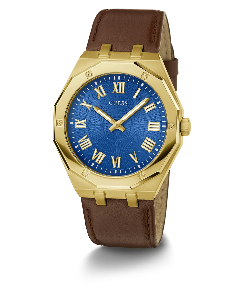 Guess Mens Gold Watches GUESS Mens Brown Gold Tone Analog Watch