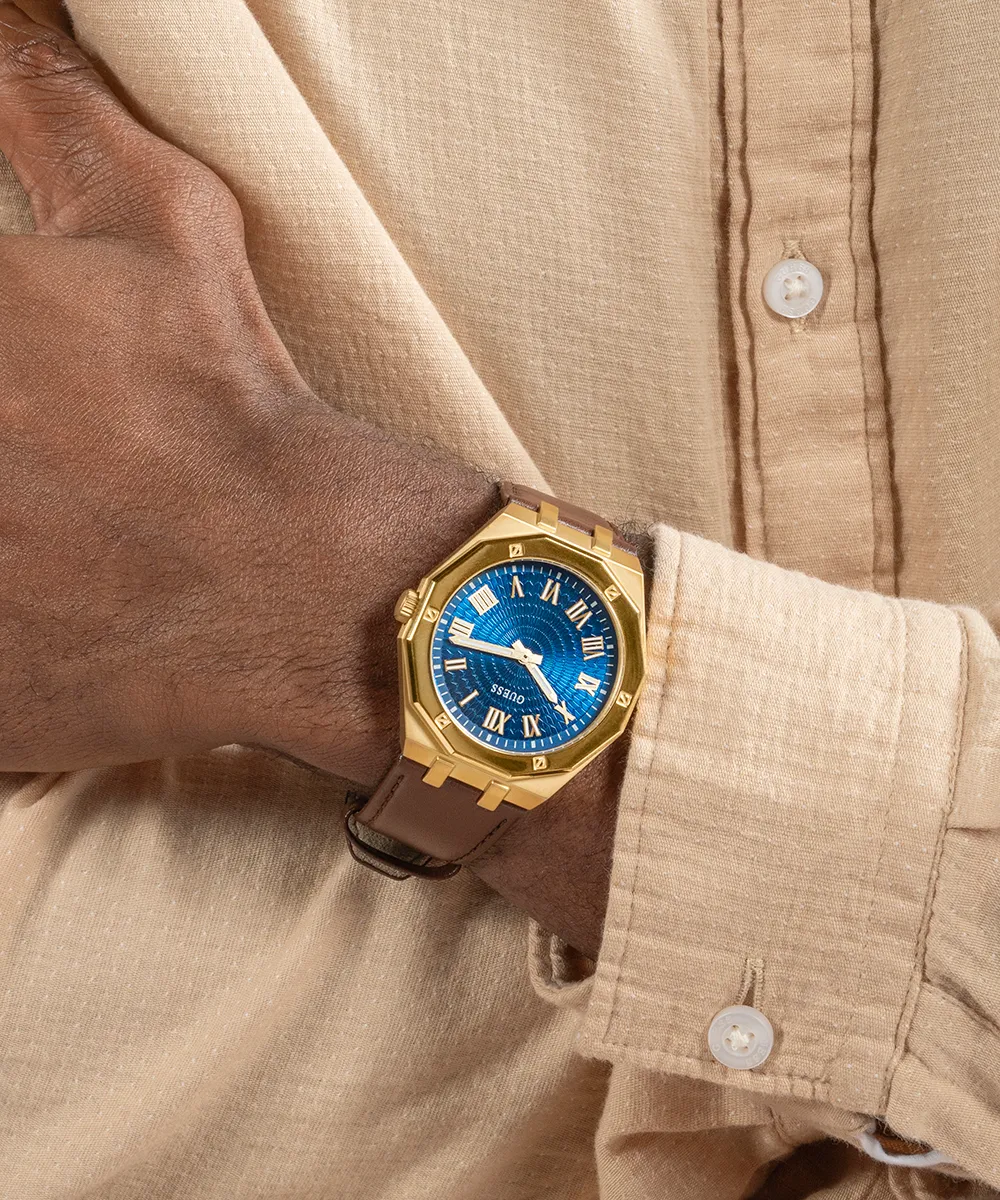 Guess Mens Gold Watches GUESS Mens Brown Gold Tone Analog Watch