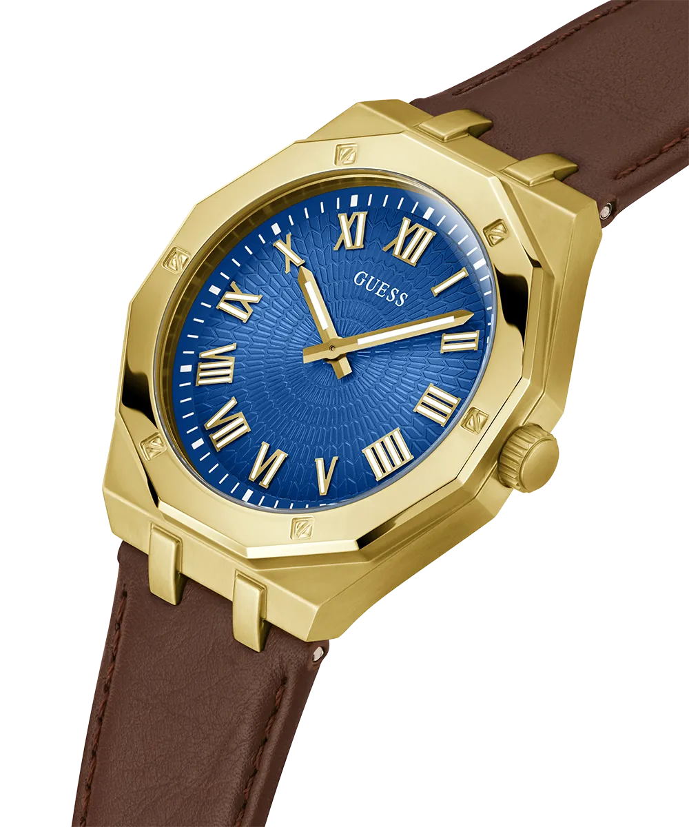 Guess Mens Gold Watches GUESS Mens Brown Gold Tone Analog Watch