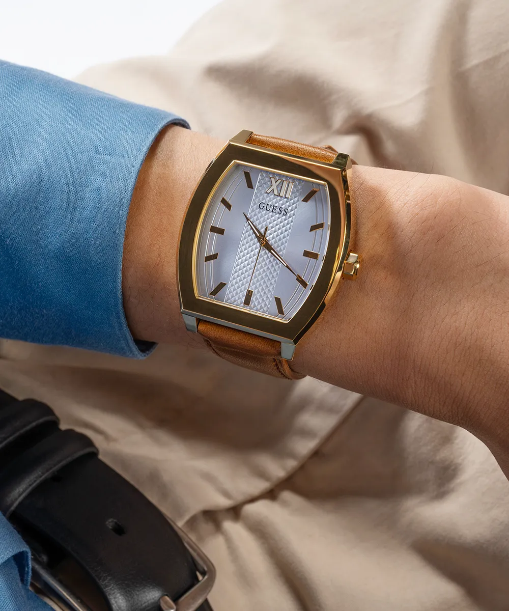 Guess Mens Gold Watches GUESS Mens Brown Gold Tone Analog Watch