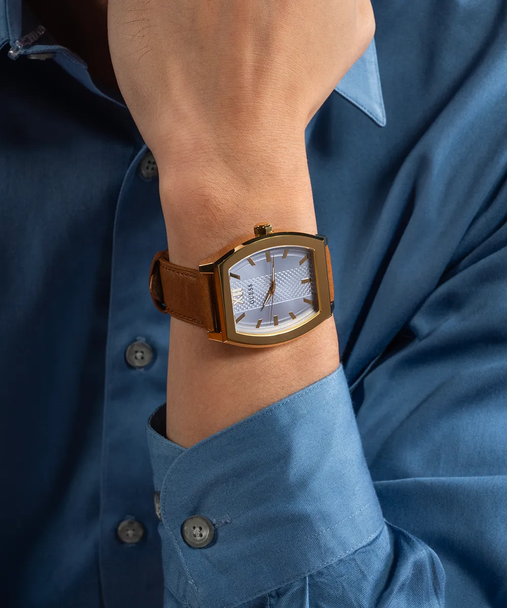Guess Mens Gold Watches GUESS Mens Brown Gold Tone Analog Watch