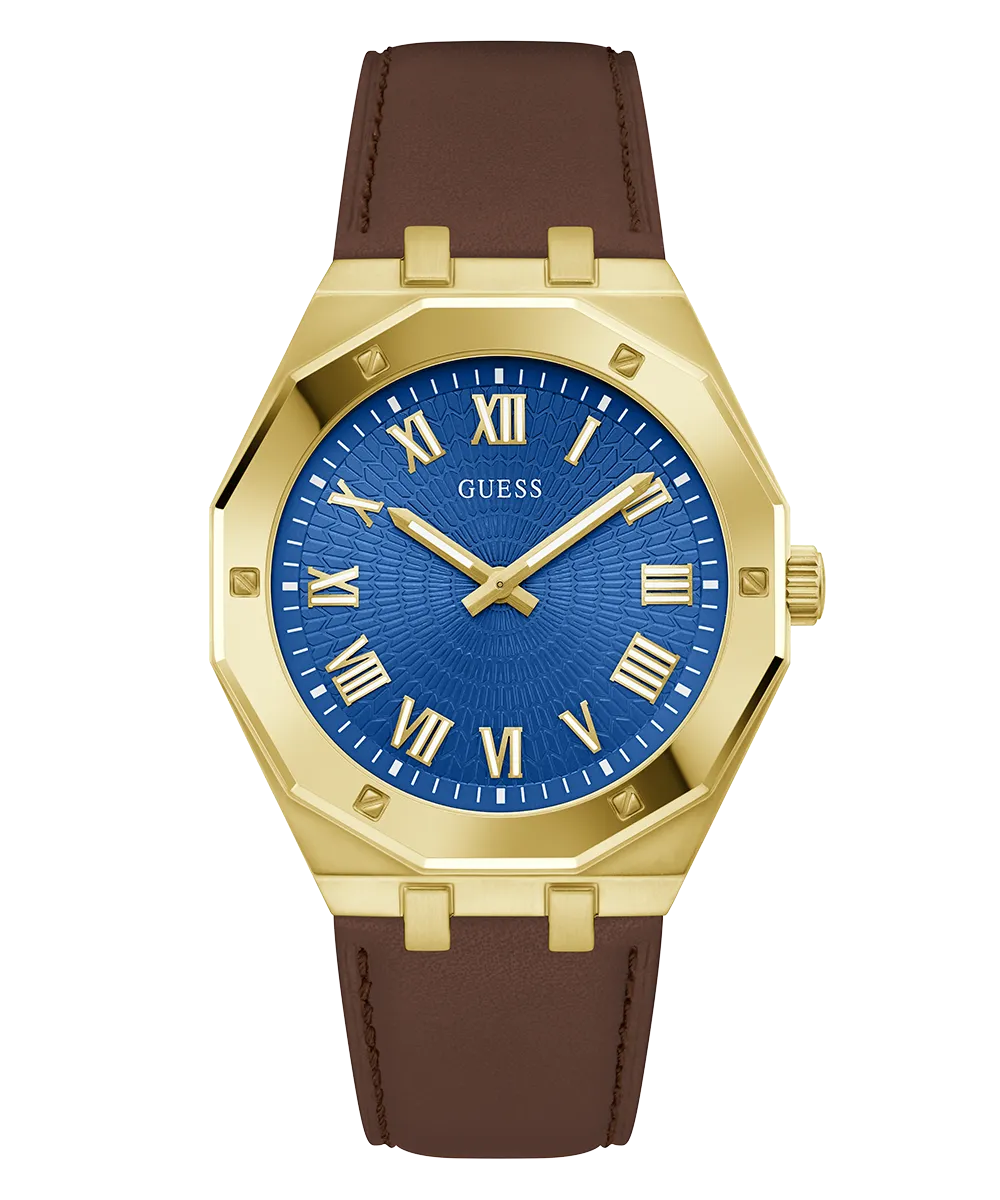 Guess Mens Gold Watches GUESS Mens Brown Gold Tone Analog Watch