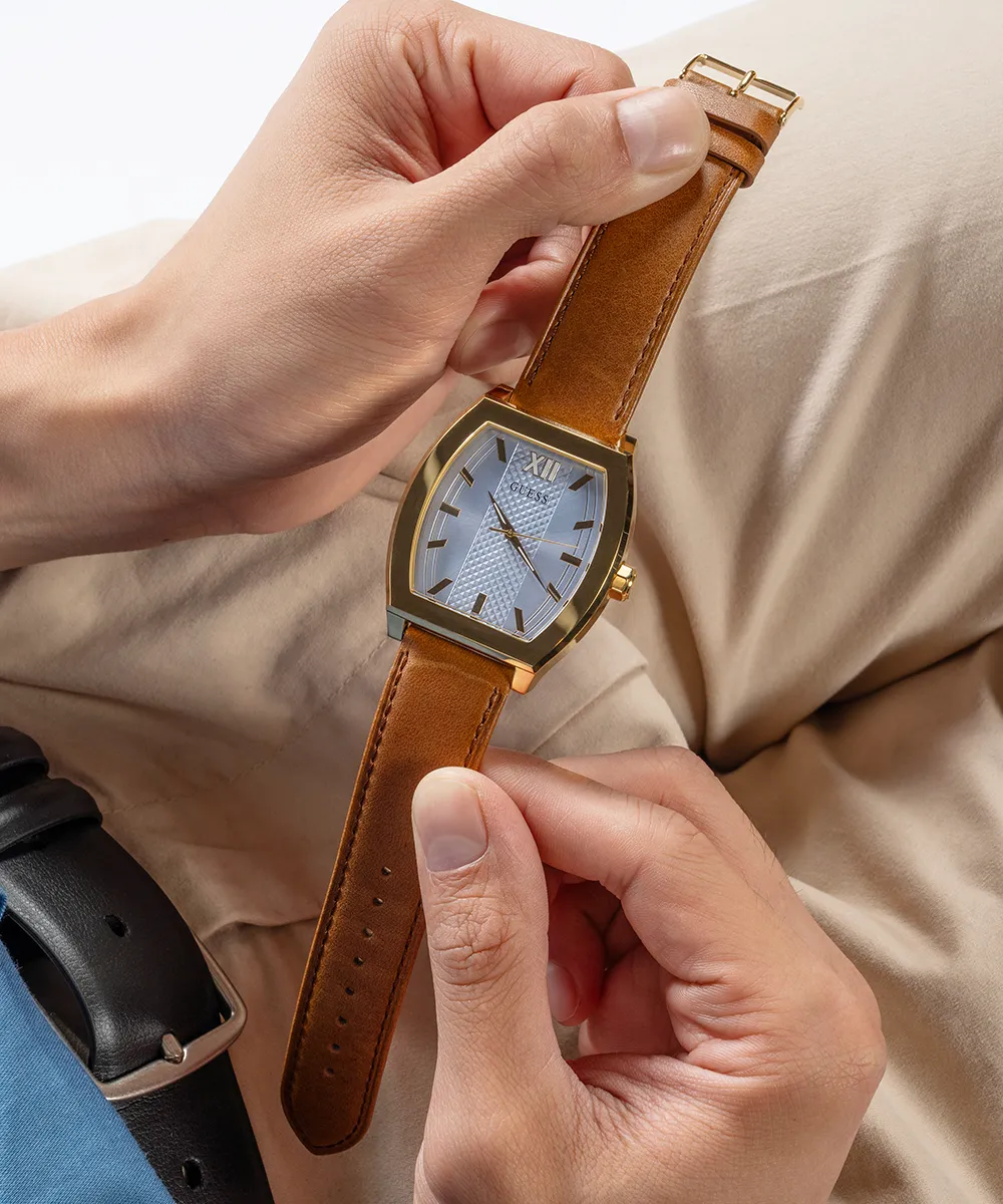 Guess Mens Gold Watches GUESS Mens Brown Gold Tone Analog Watch