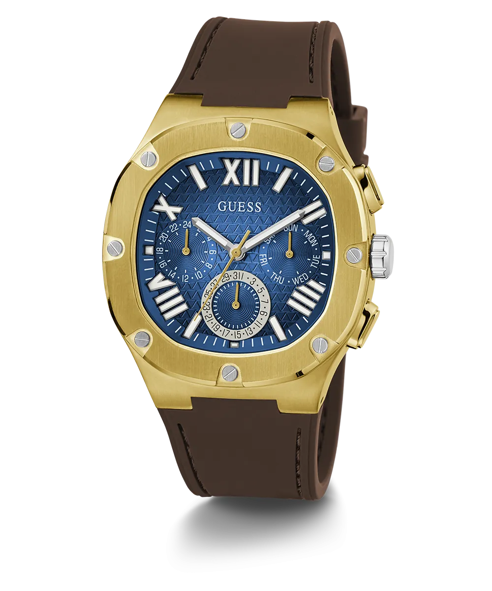 Guess Mens Gold Watches GUESS Mens Brown Gold Tone Multi-function Watch