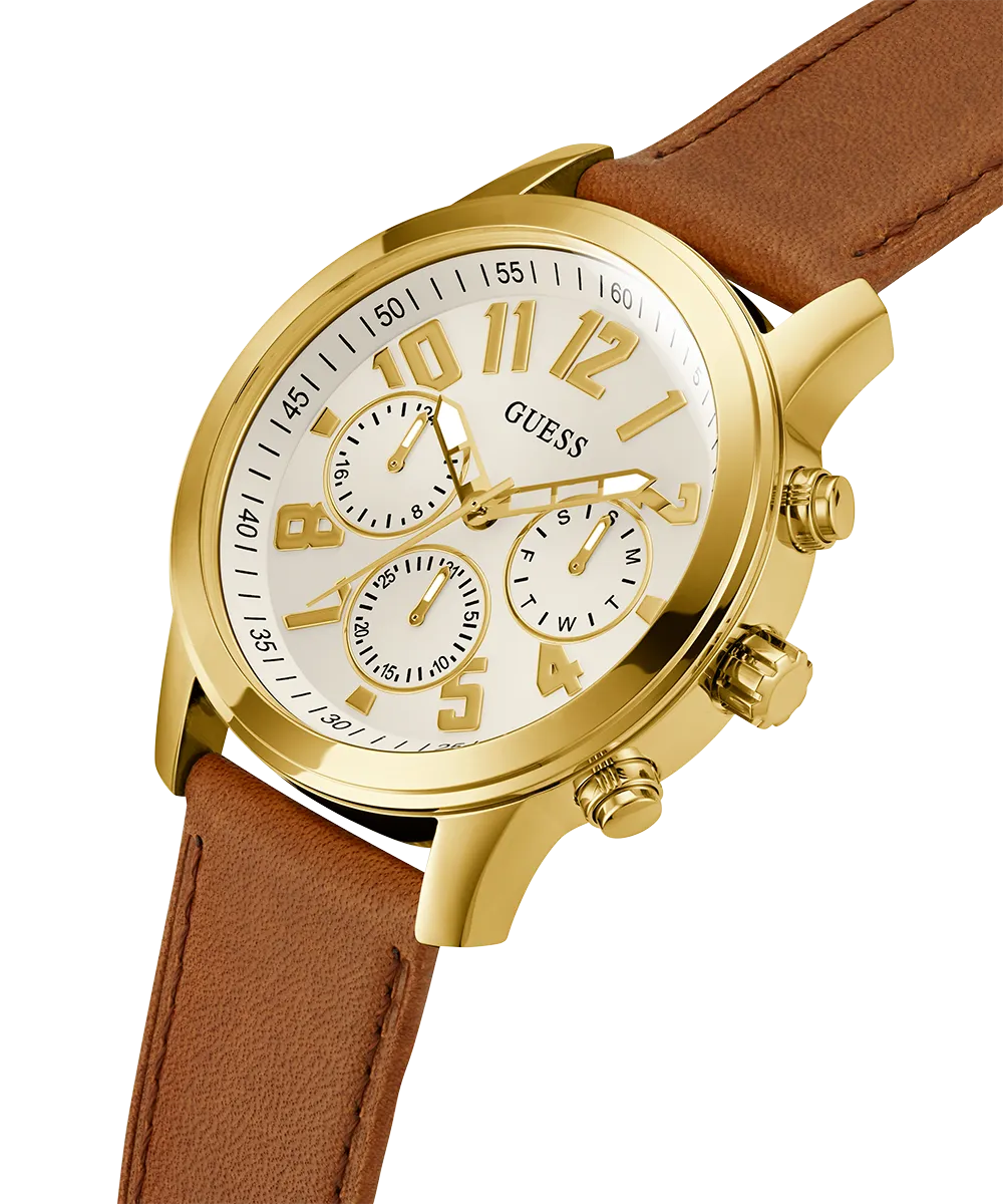 Guess Mens Gold Watches GUESS Mens Brown Gold Tone Multi-function Watch