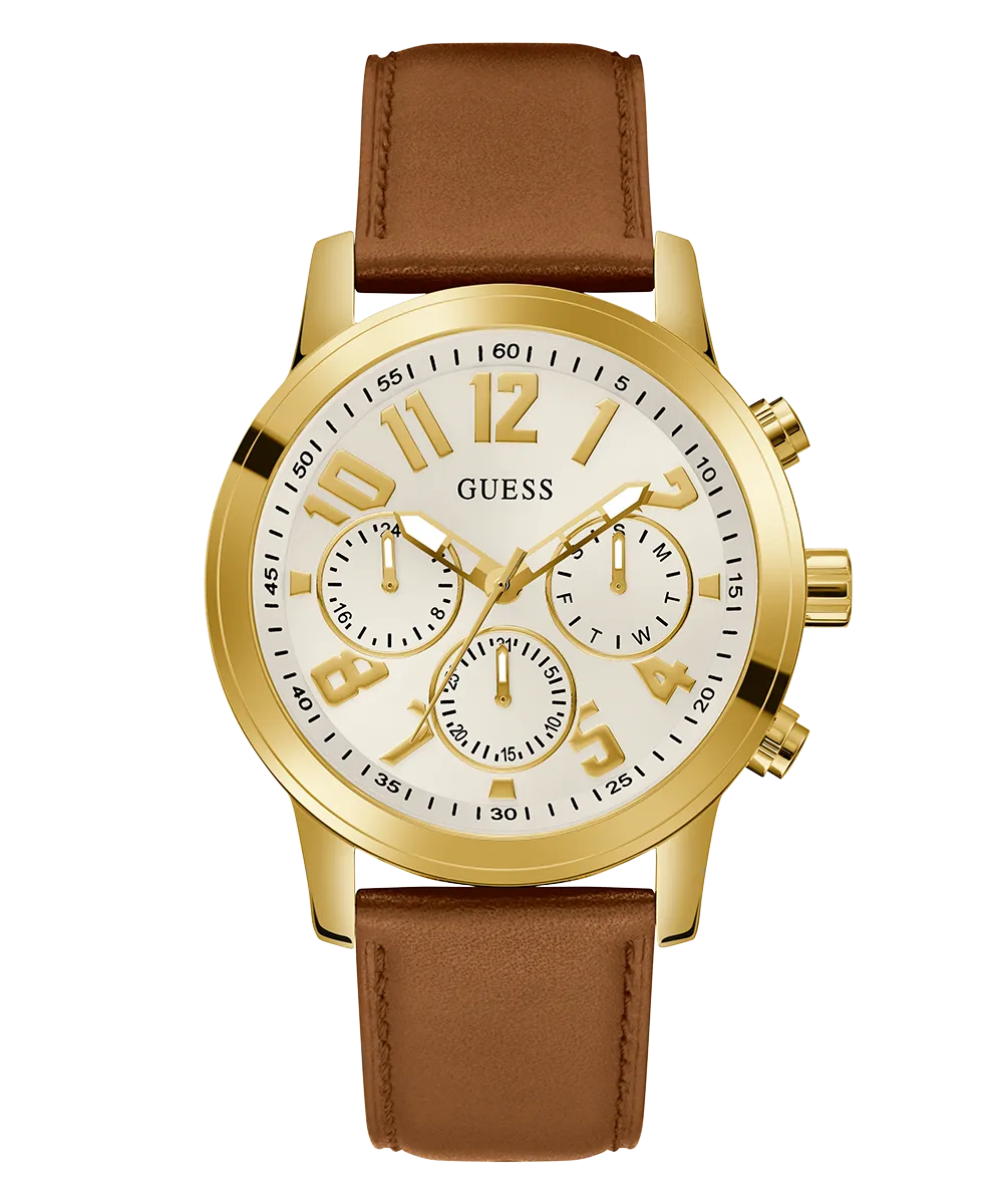 Guess Mens Gold Watches GUESS Mens Brown Gold Tone Multi-function Watch