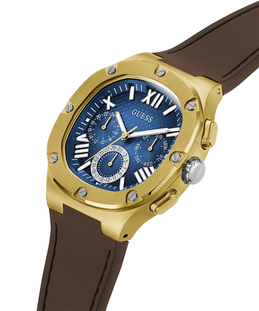 Guess Mens Gold Watches GUESS Mens Brown Gold Tone Multi-function Watch