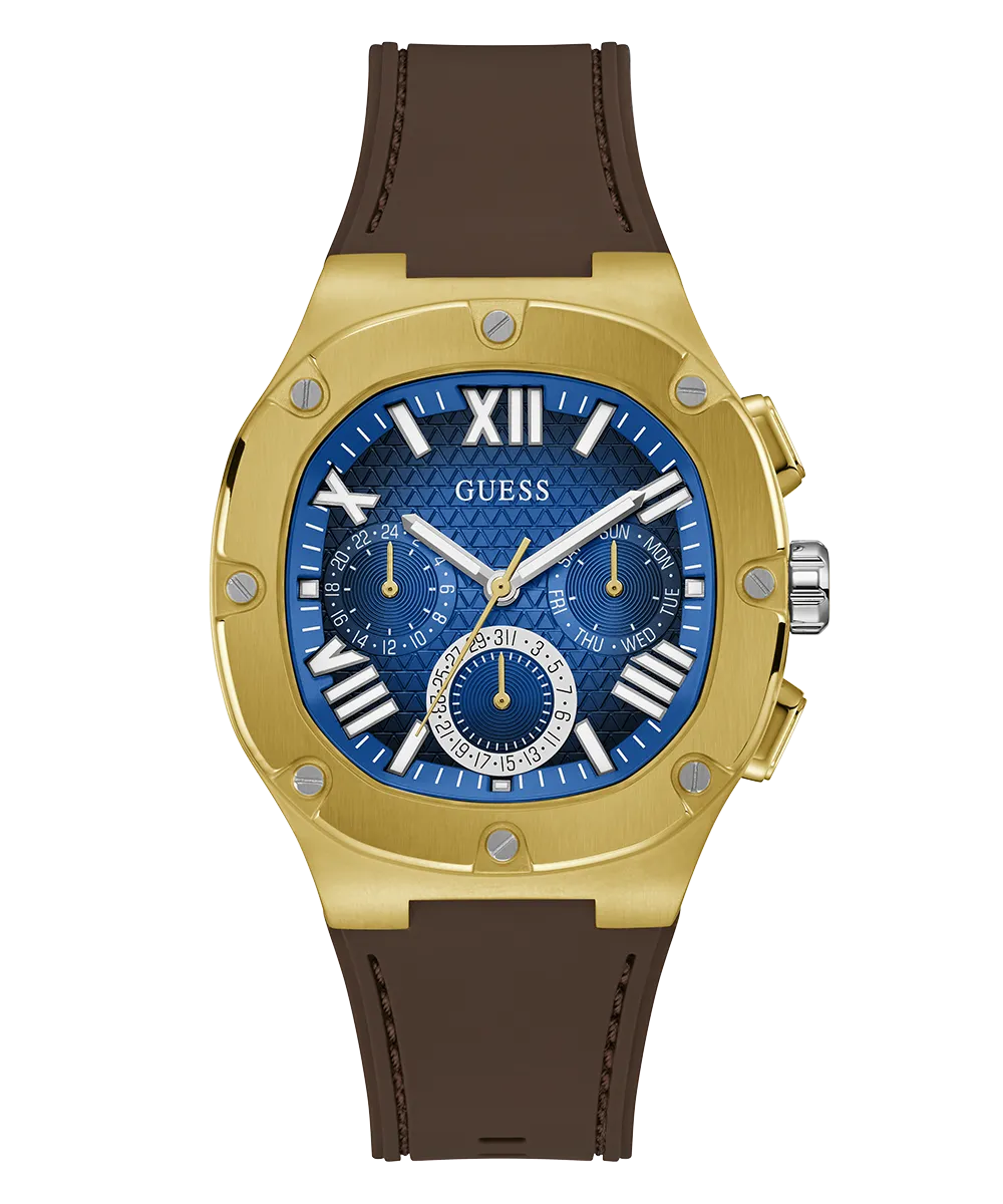 Guess Mens Gold Watches GUESS Mens Brown Gold Tone Multi-function Watch