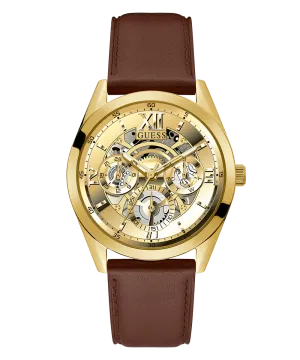 Guess Mens Gold Watches GUESS Mens Chocolate Brown Gold Tone Multi-function Watch