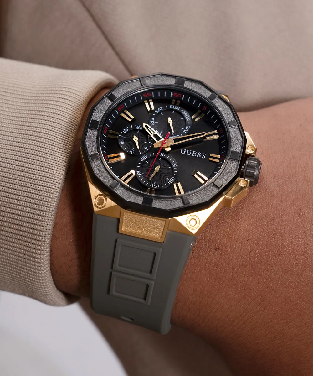 Guess Mens Gold Watches GUESS Mens Gray Gold Tone Multi-function Watch