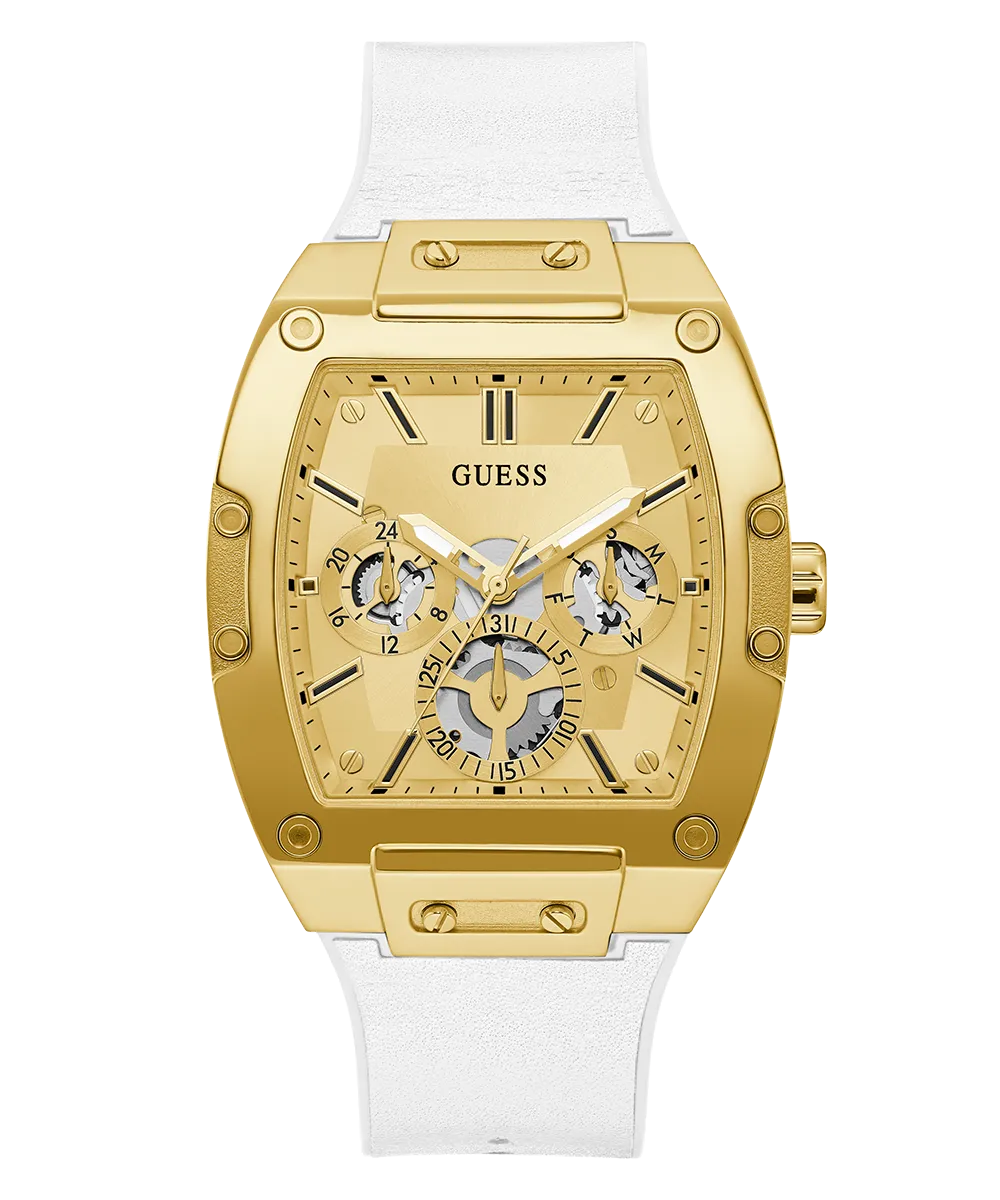 Guess Mens Gold Watches GUESS Mens White Gold Tone Multi-function Watch