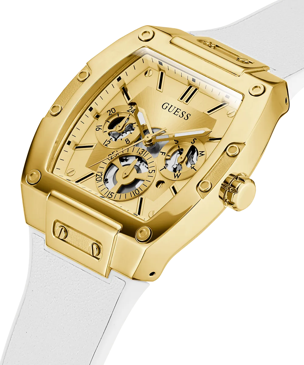 Guess Mens Gold Watches GUESS Mens White Gold Tone Multi-function Watch
