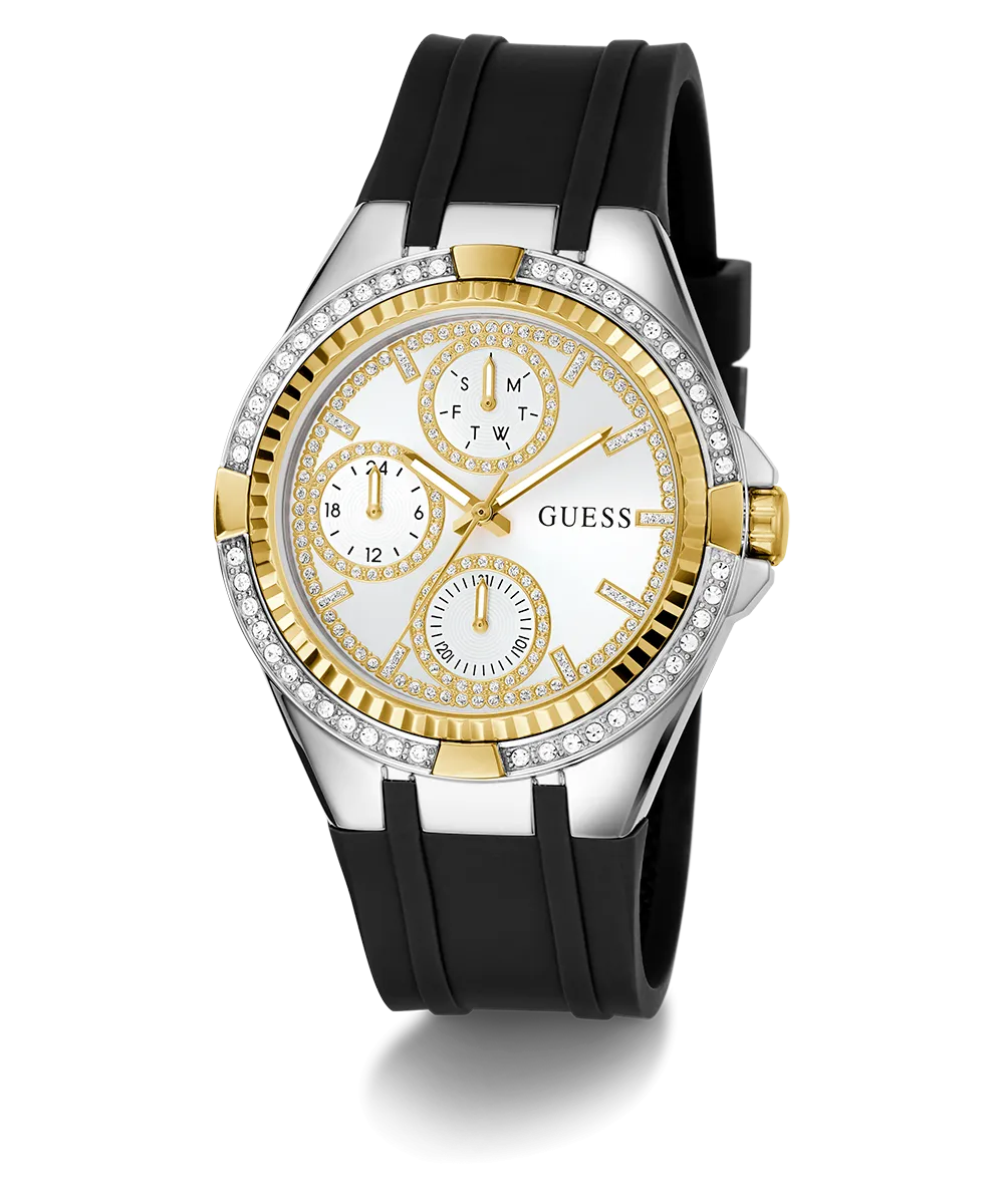 Guess Womens Silicone Watches GUESS Ladies Black 2-Tone Multi-function Watch