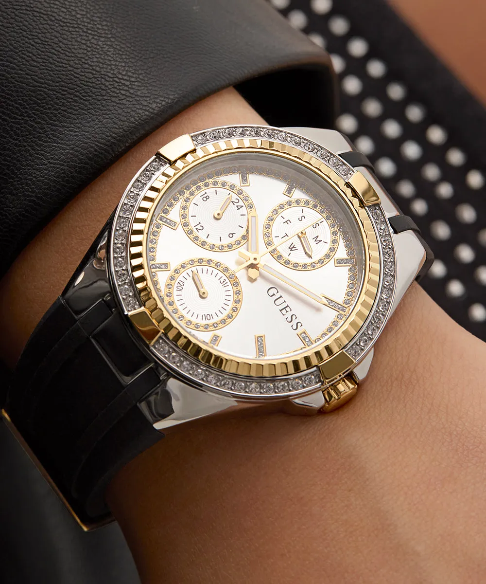 Guess Womens Silicone Watches GUESS Ladies Black 2-Tone Multi-function Watch