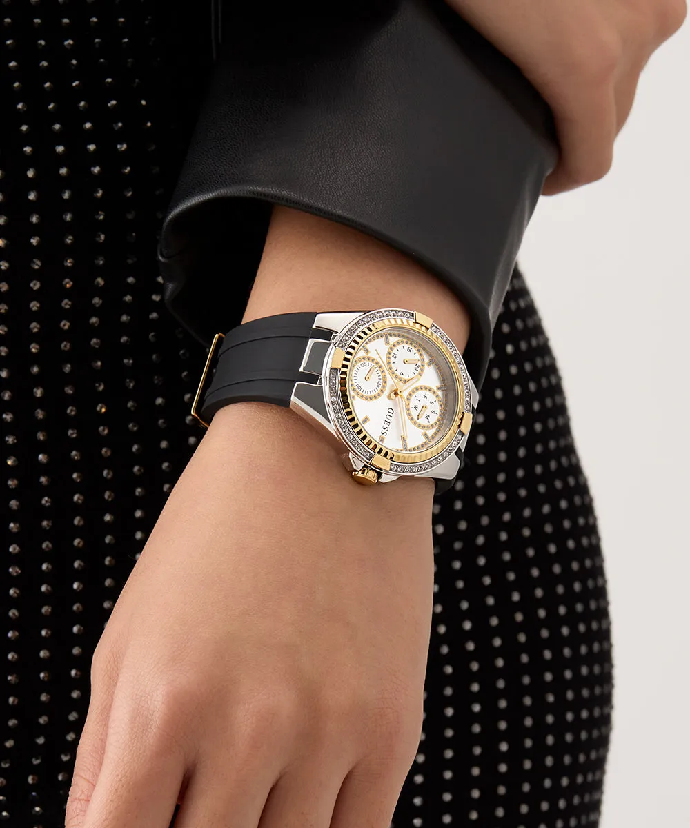 Guess Womens Silicone Watches GUESS Ladies Black 2-Tone Multi-function Watch